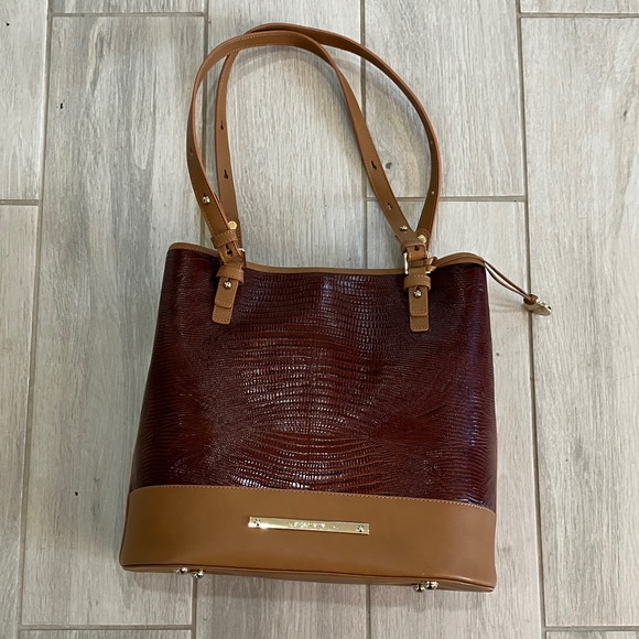 Brahmin Croc Embossed Leather Tan & Reddish - Brown Bag w/ Dustbag Like New - Picture 2 of 11